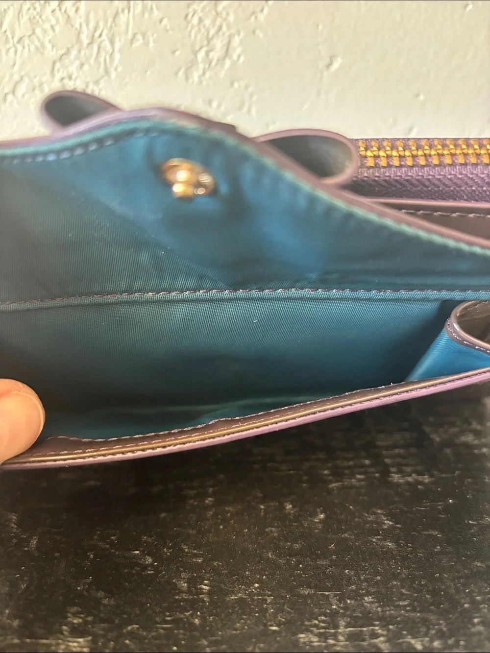 Tory Burch Patent Bow Zip Continental Wallet in Plum Purple